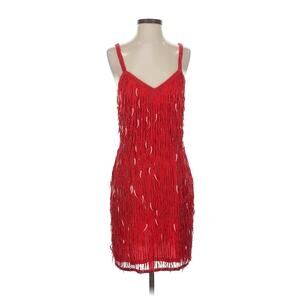 VTG Sho Max Red Silk Beaded Fringe Mini Dress M